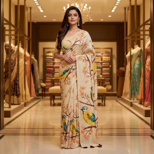Half White soft tissue saree