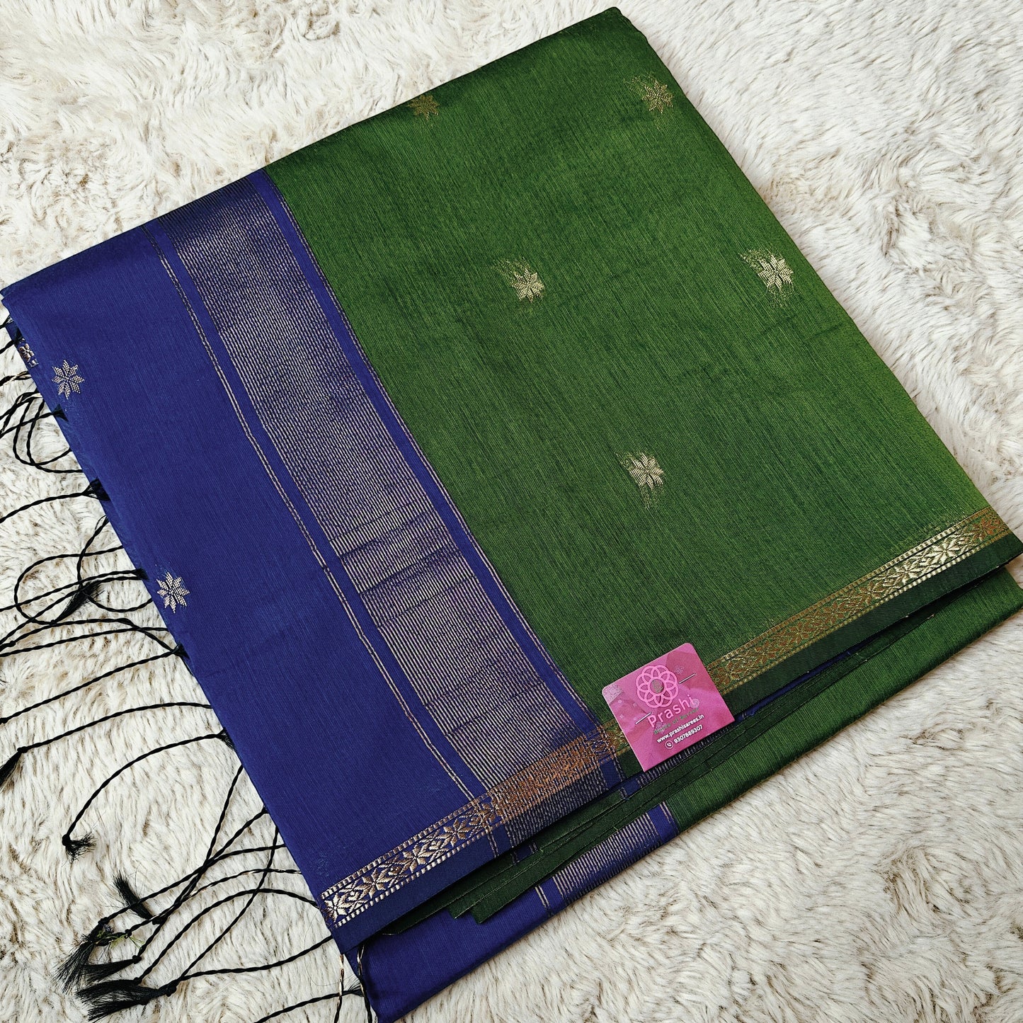 Green with blue maheshwari silk cotton saree