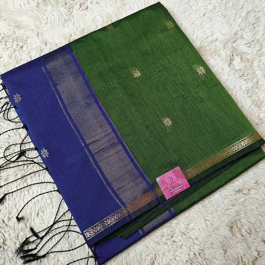 Green with blue maheshwari silk cotton saree