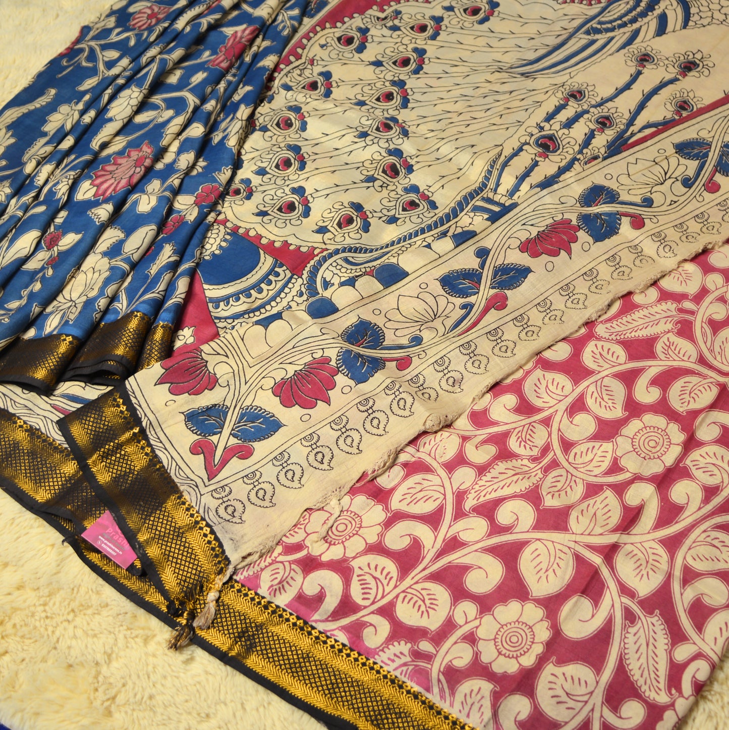 Blue color kalamkari silk saree