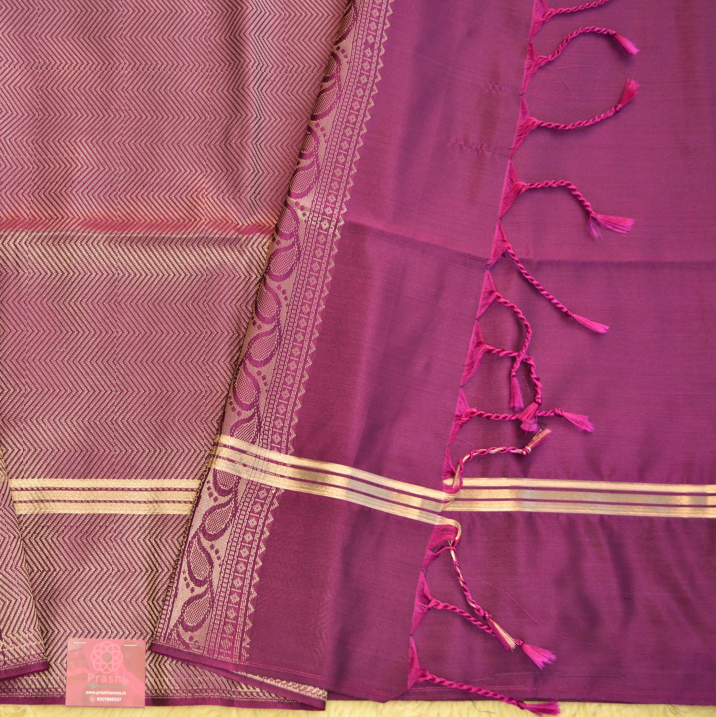 Magenta colour semi silk temple butta saree