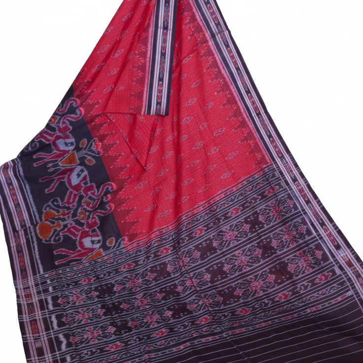 Red triple layer sabalpuri handloom saree