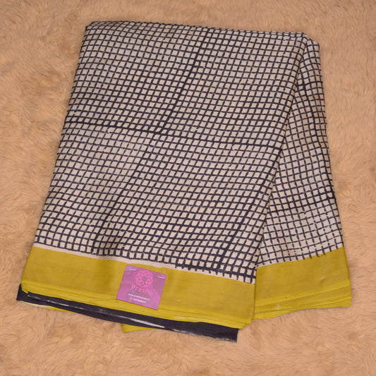 Black checks handblock printed pure modal silk saree