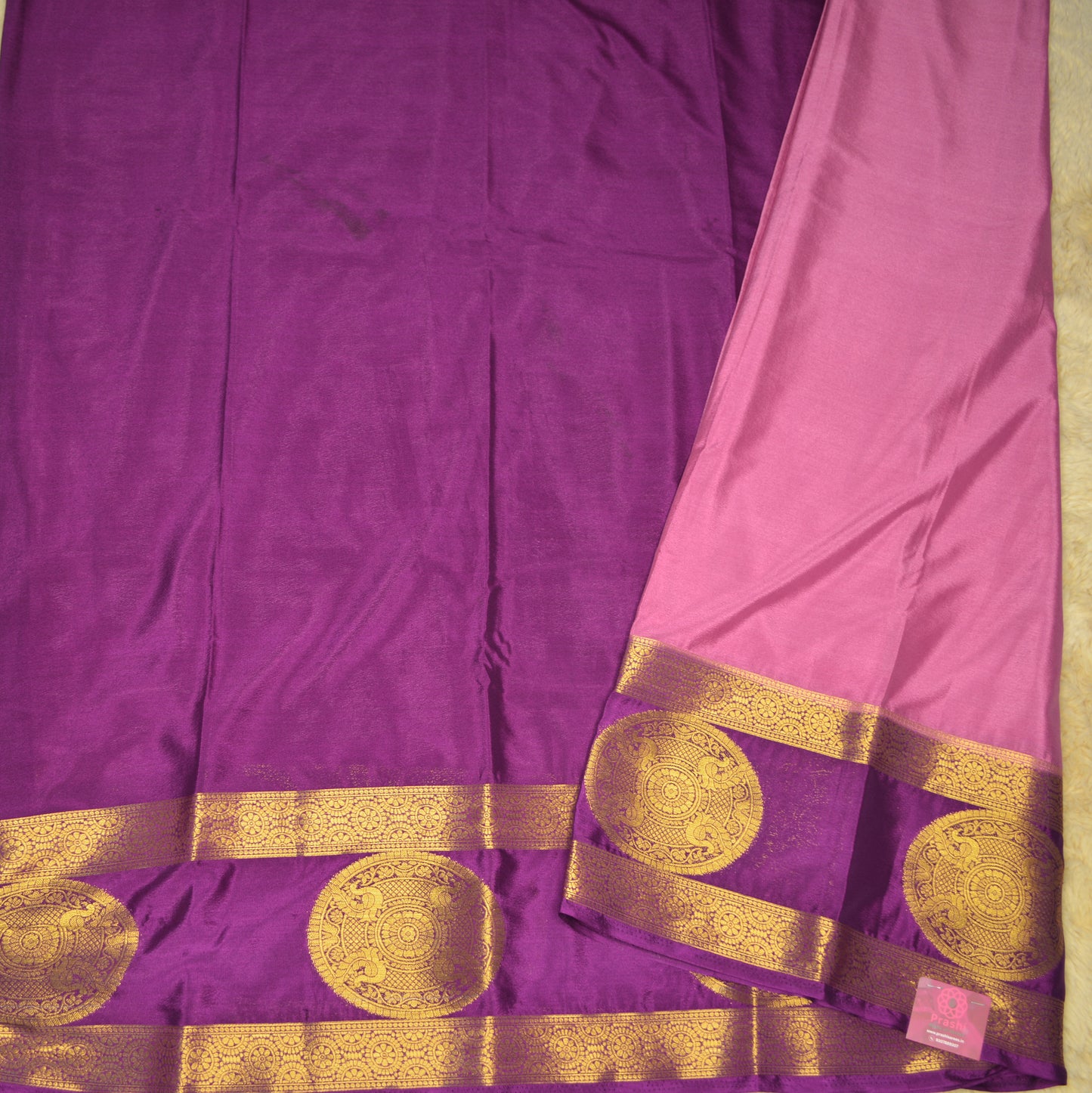 Pink with purple semi mysore crepe bentex butta