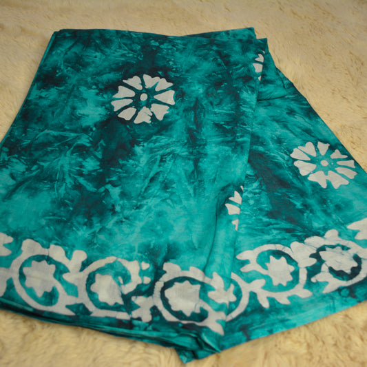 Rama green mul cotton bhatik print saree