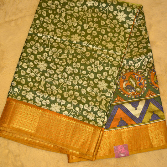 Mehandi green with rust orange patola saree