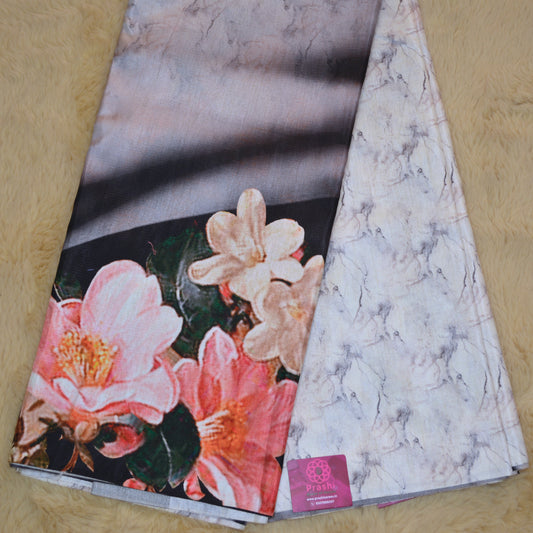 Half-white with black contrast canon silk saree