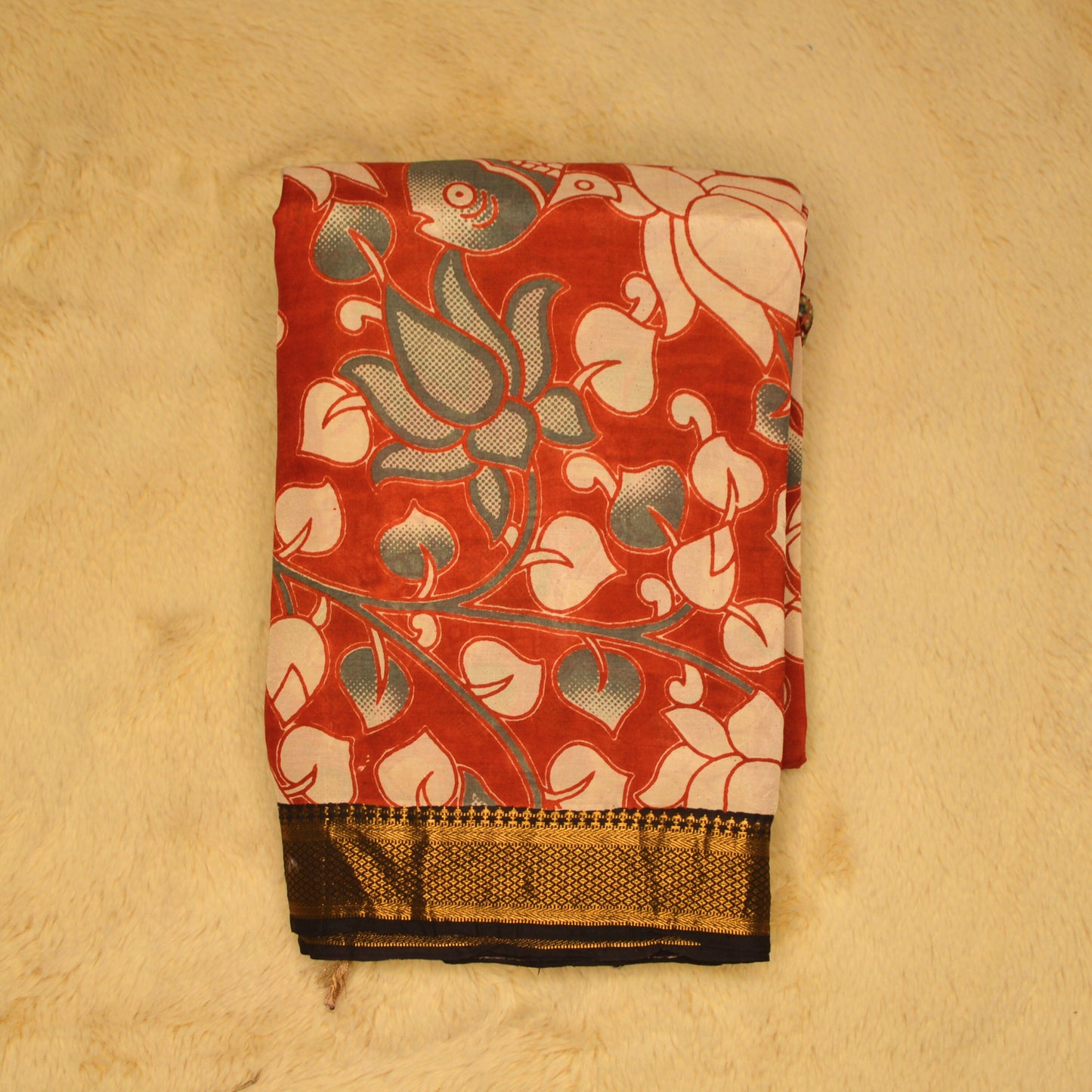 Red kalamkari nizam border silk saree