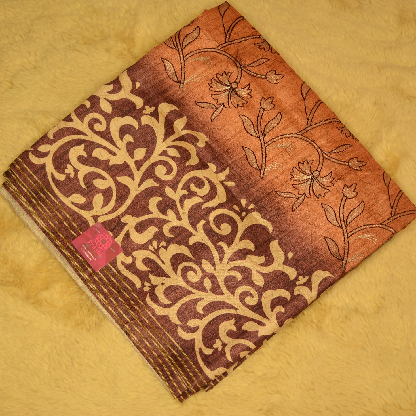Orange soft tussar embroidery saree