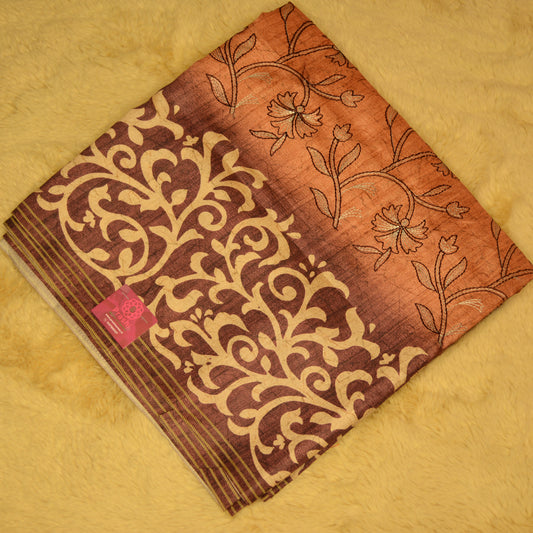 Orange soft tussar embroidery saree