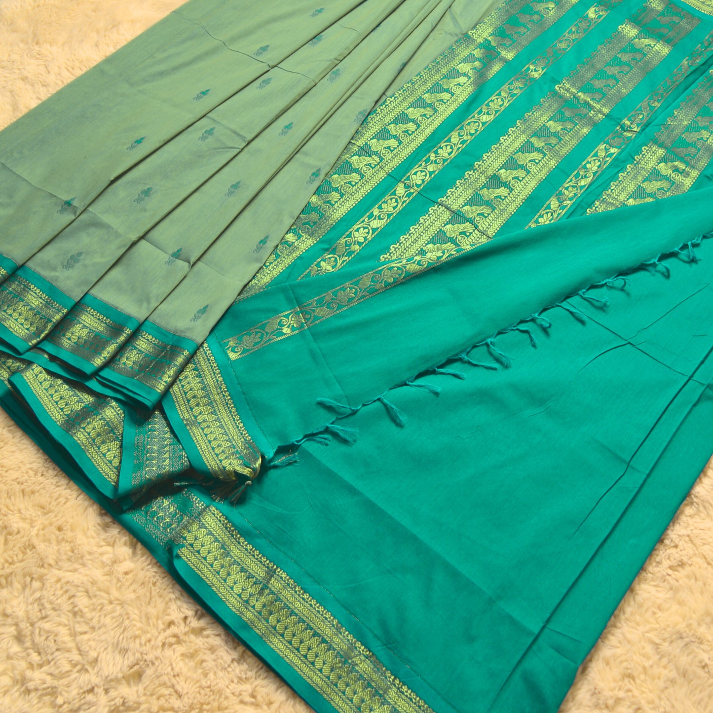 Greyish blue contrast kalyani cotton saree
