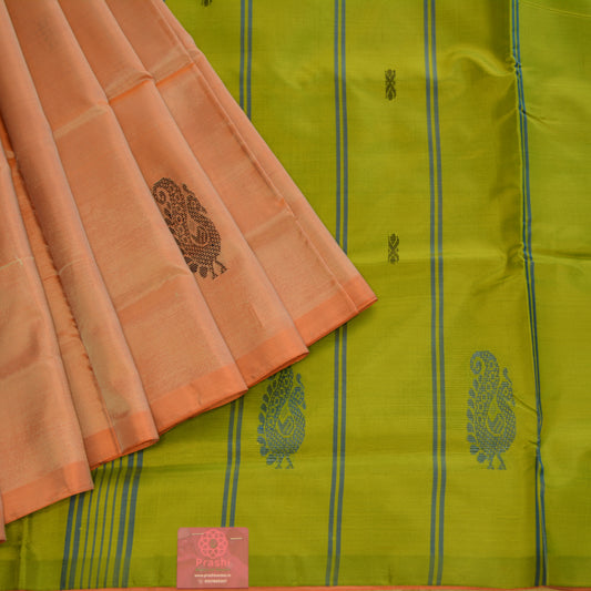 Peach with green vegan silk saree