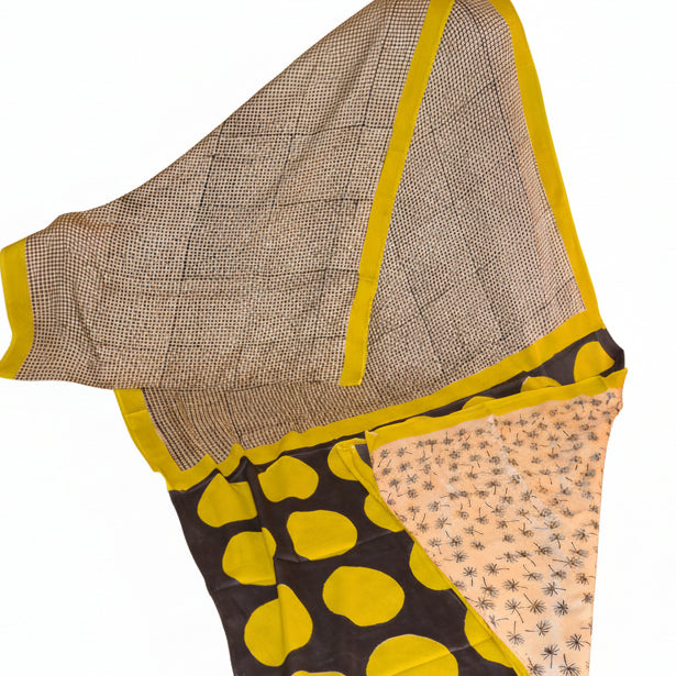 Black checks handblock printed pure modal silk saree