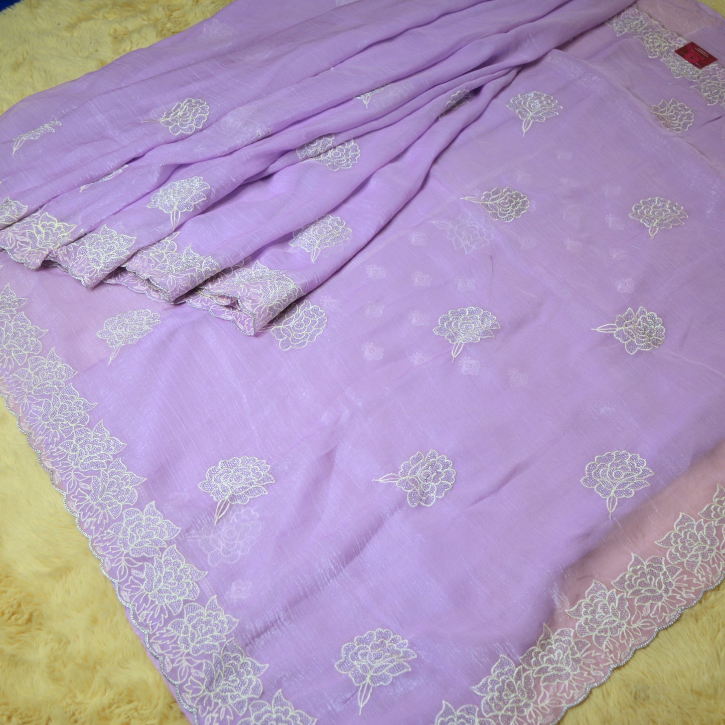Lavender crush chiffon floral embroidery saree