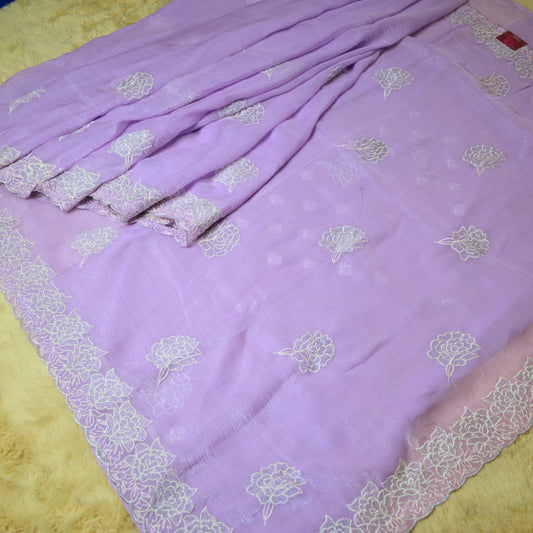 Lavender crush chiffon floral embroidery saree