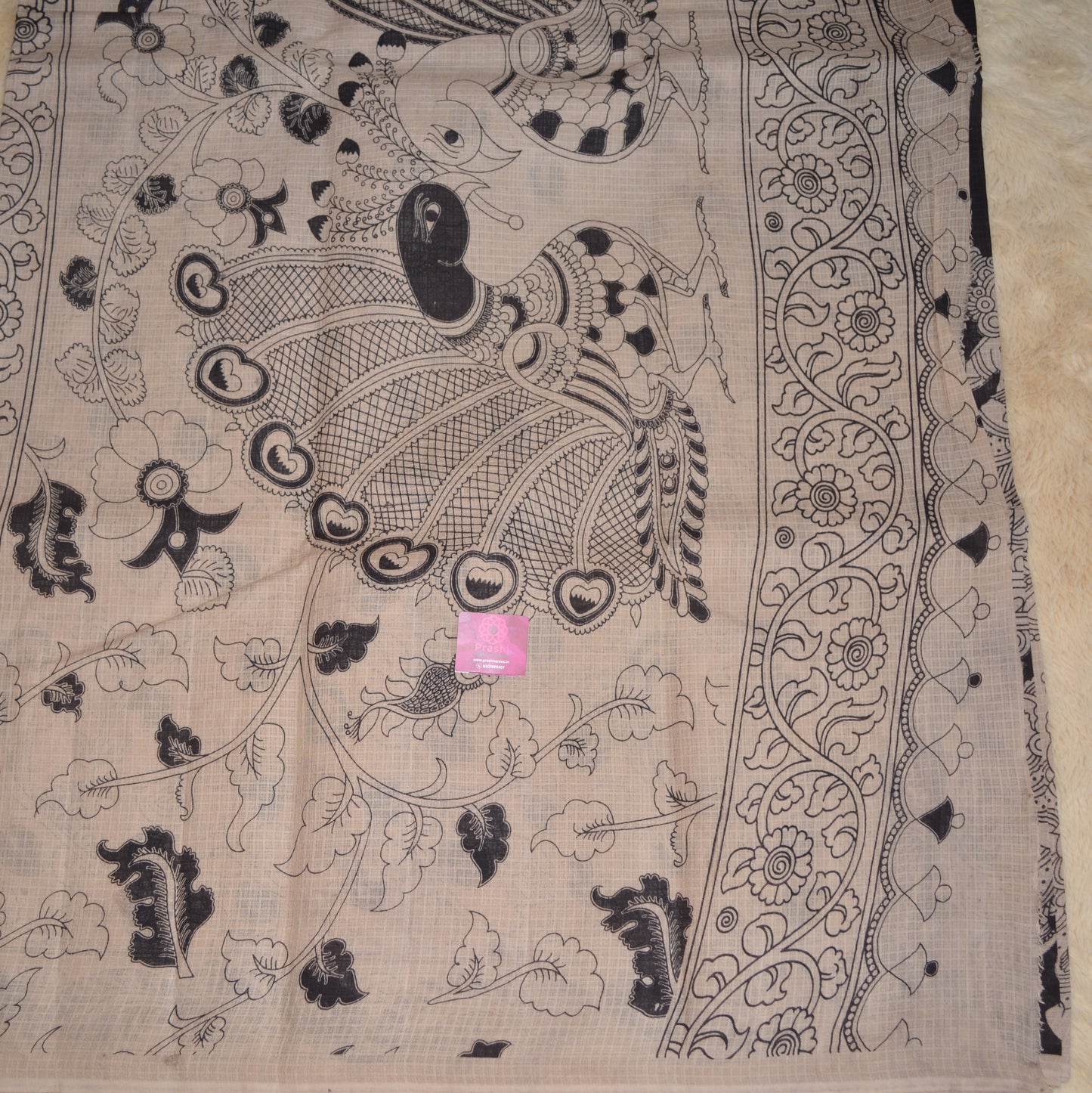 Black kota cotton kalamkari saree