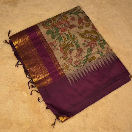 Grey kalyani cotton saree with digital print